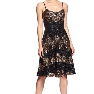 NWOT Dress The Population Nikki Geometric Black Gold Sequin Sleeveless Dress XS